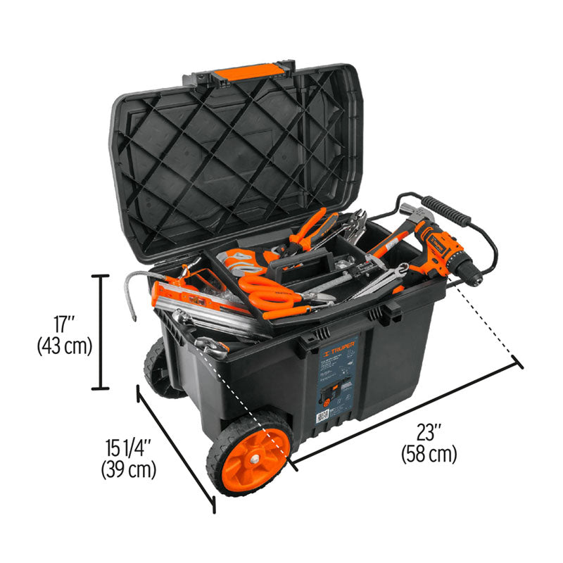 Caja Para Herramienta De 23" Con Ruedas Y Mango Telescópicom, Truper
