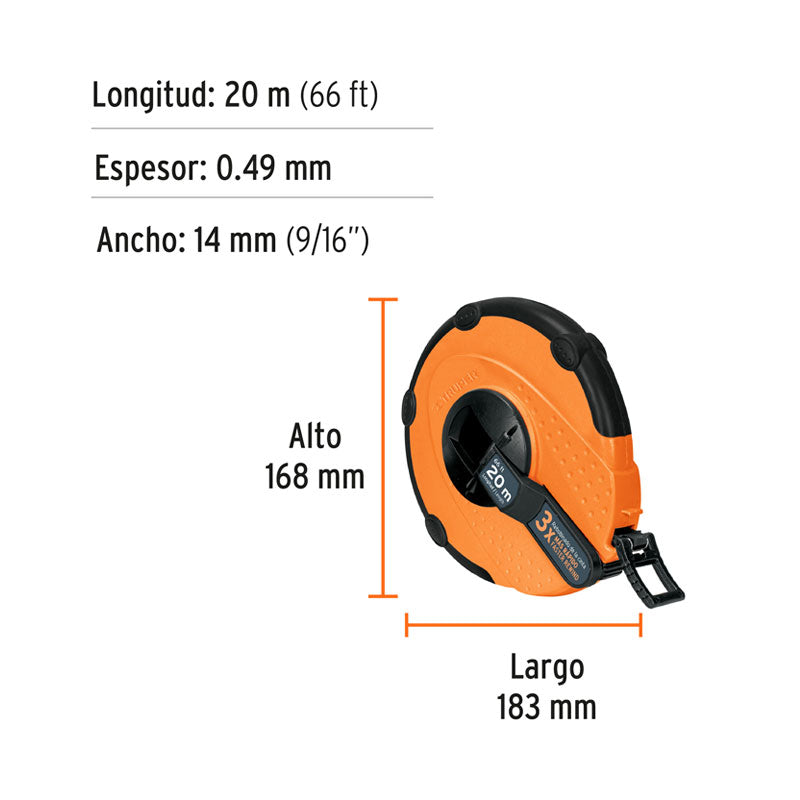 Cinta Larga 20 M De Fibra De Vidrio, Carcasa Plástica, Truper