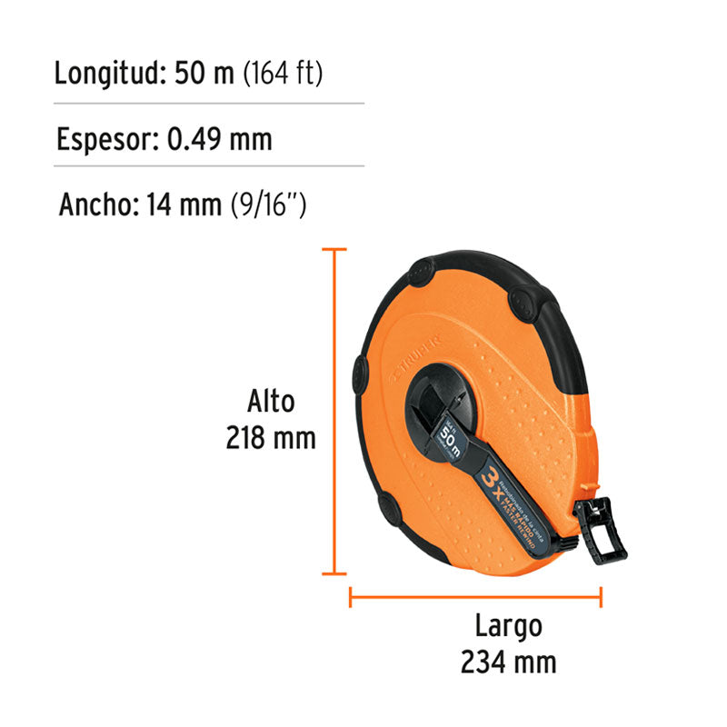 Cinta Larga 50 M De Fibra De Vidrio, Carcasa Plástica, Truper