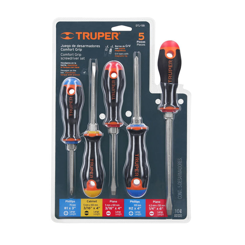 Juego De 5 Desarmadores Mango Comfort Grip, Truper