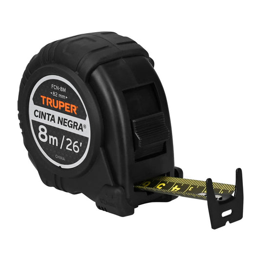 Flexómetro Contra Impactos Cinta Negra X Ancha 27 Mm 8 M