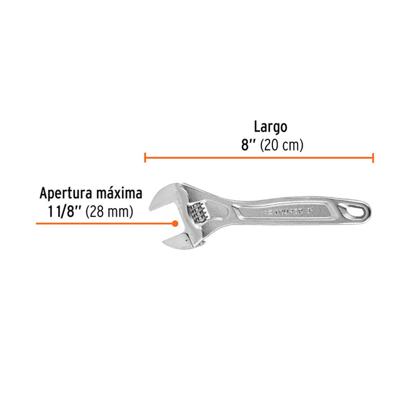 Llave Ajustable (Perico) 8" Profesional Cromada, Expert