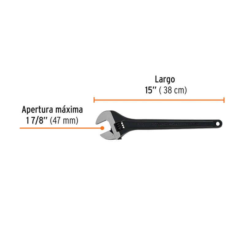 Llave Ajustable (Perico) 15" Profesional Pavonada, Truper Expert