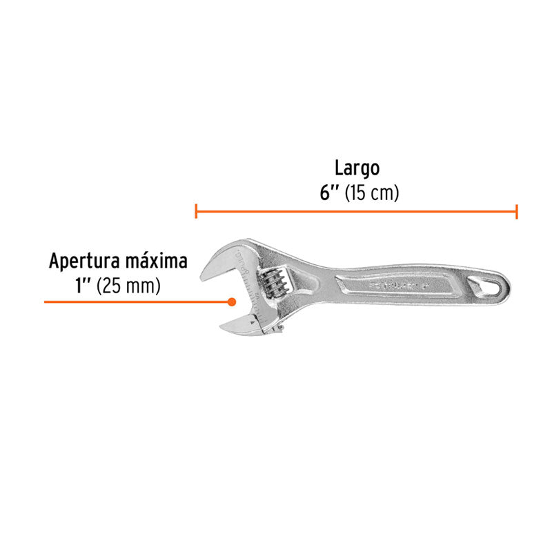 Llave Ajustable (Perico) 6" Profesional Cromada, Expert