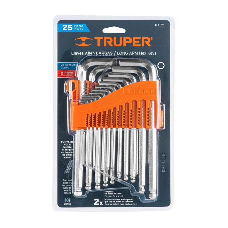 Juego 25 Llaves Allen Largas Std Y Mm Punta Bola,Organizador