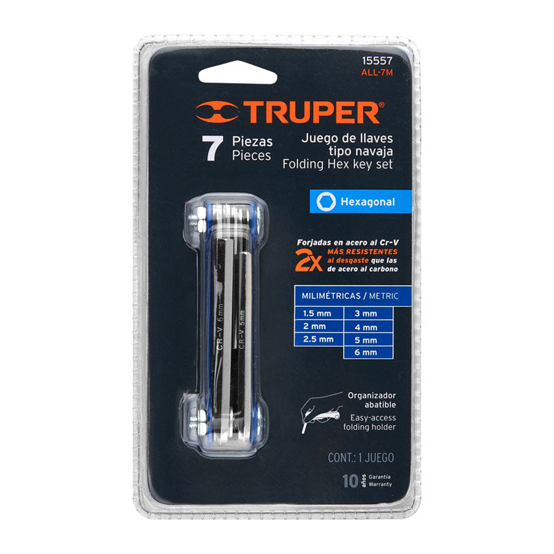 Juego De 7 Llaves Allen Mm Tipo Navaja, Cuerpo De Lámina
