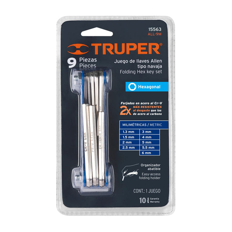 Juego De 9 Llaves Allen Mm Tipo Navaja, Cuerpo De Lámina