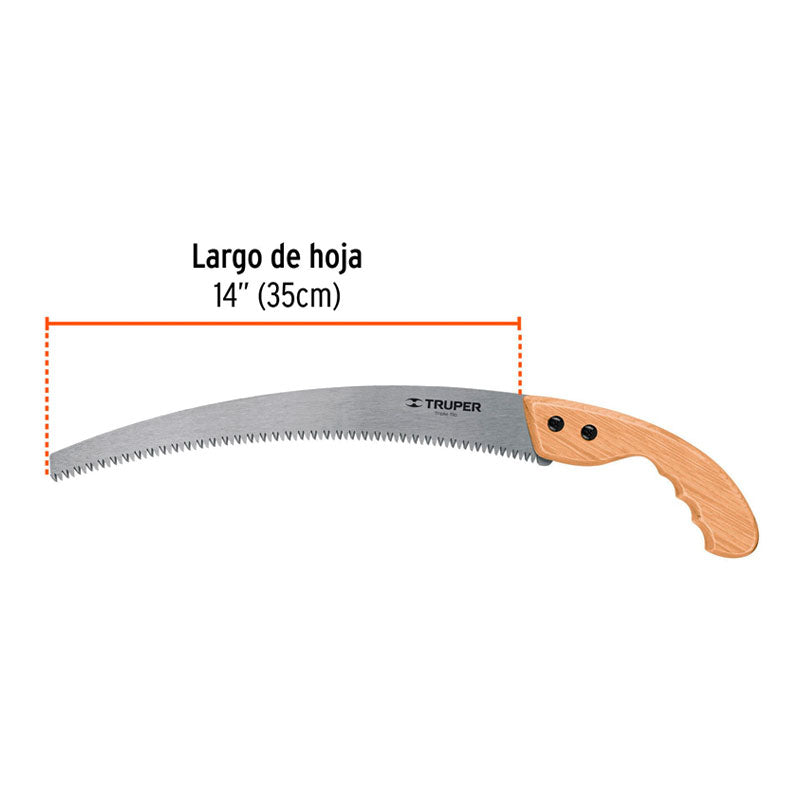 Serrucho De Poda 14" Hoja Curva 6 Dpp, Mango Madera, Truper