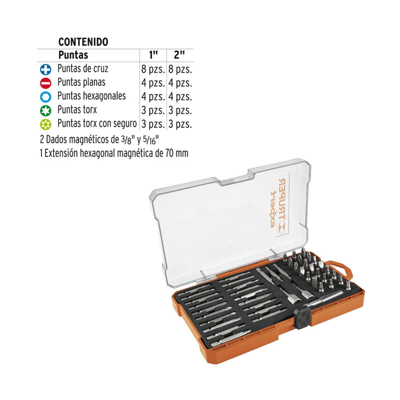 Juego De 47 Puntas Mixtas Largos 1" Y 2" En Estuche, Expert