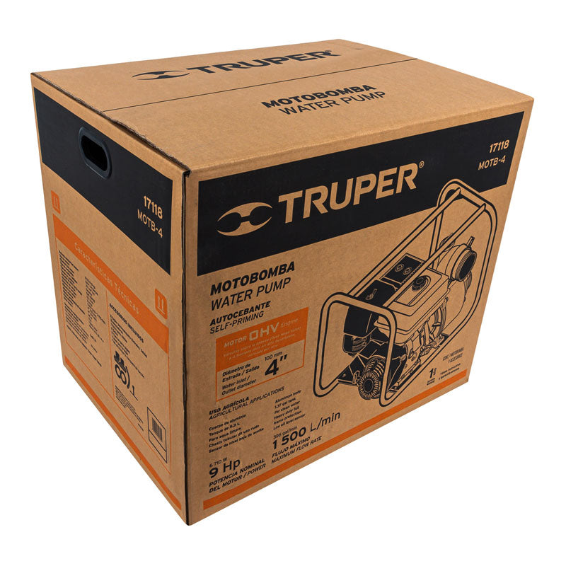 Motobomba Autocebante 4" X 4" A Gasolina 9 Hp, Truper