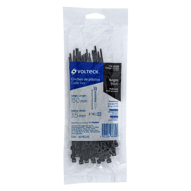 Bolsa Con 50 Cinchos Plásticos 40 Lb, 150X3.5 Mm, Negros
