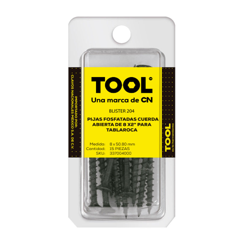 Blíster 204 Pija Para Tablaroca Fosfatada 8 X 2" Cuerda Abierta Con 15 Piezas