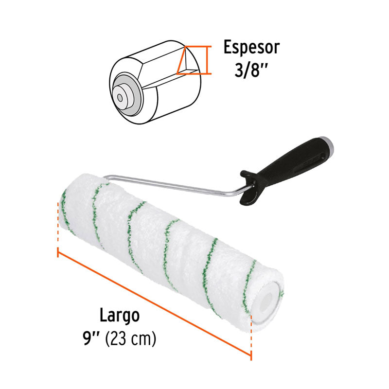 Rodillo Para Pintar 9" X 3/8" Microfibra, Sup. Poco Rugosas