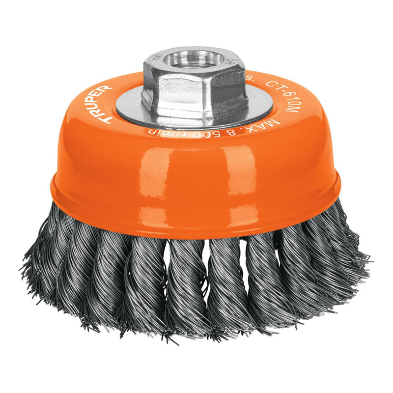 Carda Copa 4" Alambre Trenzado Fino, Eje M14, Truper