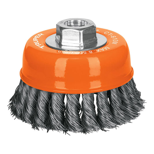 Carda Copa 4" Alambre Trenzado Fino, Eje M14, Truper