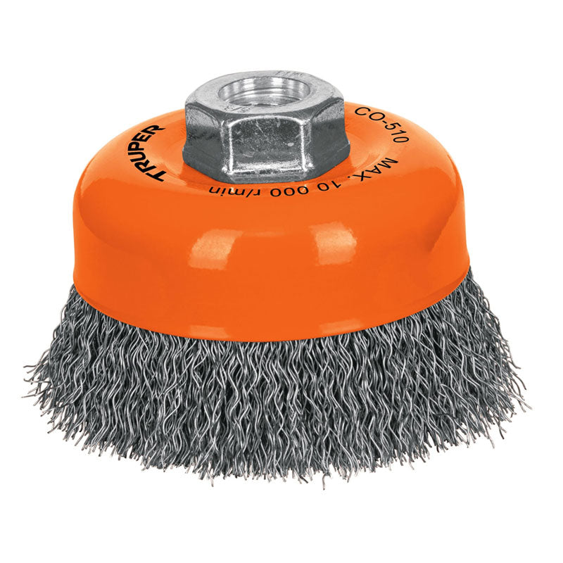 Carda Copa 4" Alambre Ondulado Fino, Eje 5/8" 11, Truper