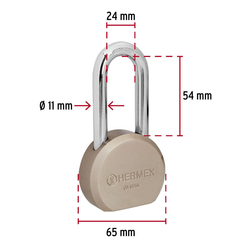 Candado Redondo, 65Mm, Gancho Largo, Llave De Puntos,Blister