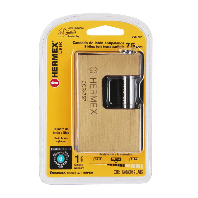 Candado Antipalanca 75 Mm Cuerpo De Latón, Hermex Basic
