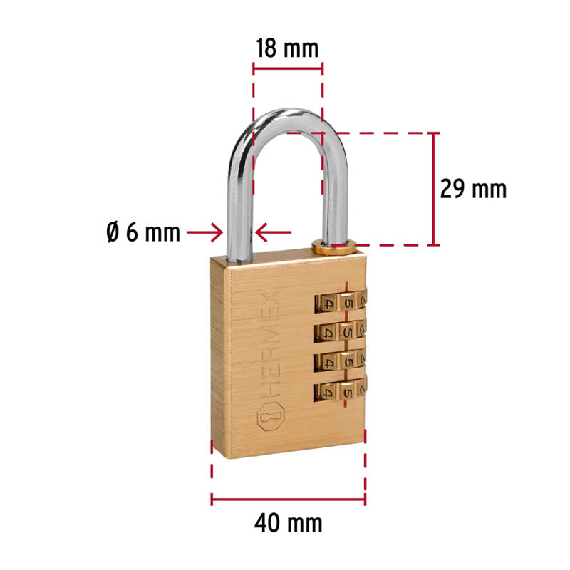 Candado De Combinación 40 Mm Cuerpo De Latón En Blíster