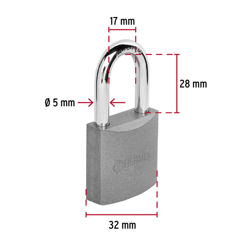 Candado De Hierro 32 Mm Gancho Largo En Blíster, Hermex