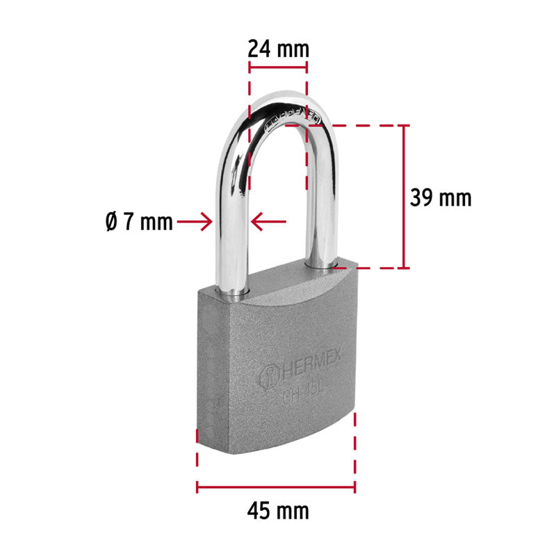 Candado De Hierro 45 Mm Gancho Largo En Blíster, Hermex
