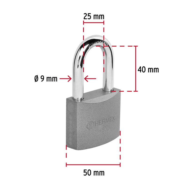 Candado De Hierro 50 Mm Gancho Largo En Blíster, Hermex