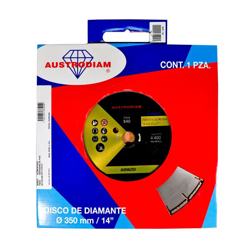 Disco De Diamante De 14" Para Corte De Asfalto Y Concreto Verde 840 Autrodiam