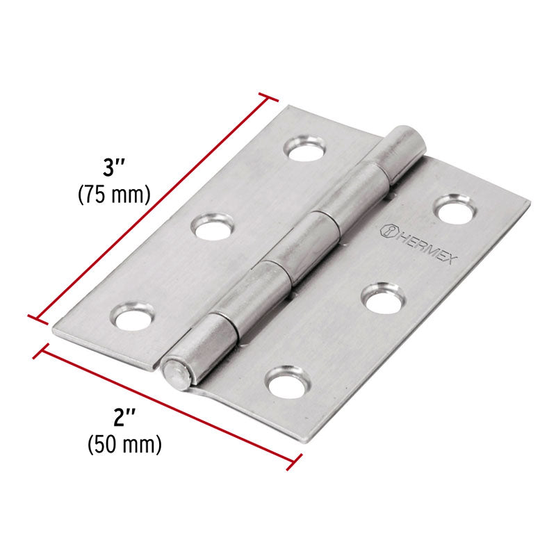 Bisagra Rectangular 3" Acero Inoxidable, Hermex