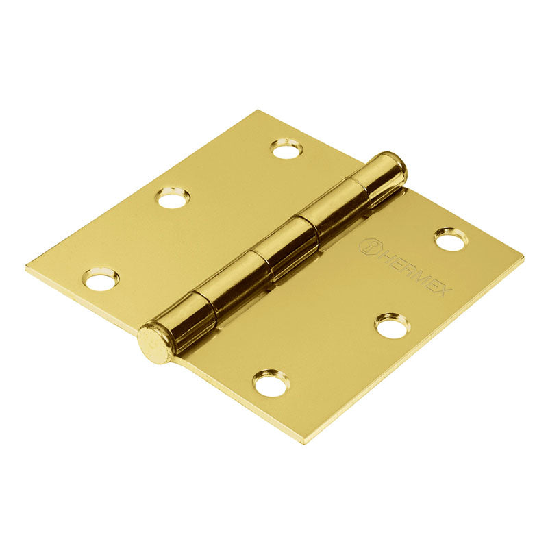 Bisagra Cuadrada 3 1/2" Acero Latonado, Cabeza Plana, Hermex