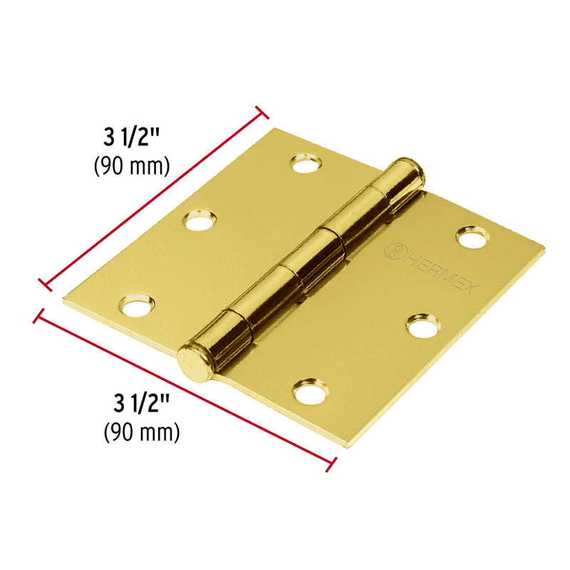 Bisagra Cuadrada 3 1/2" Acero Latonado, Cabeza Plana, Hermex