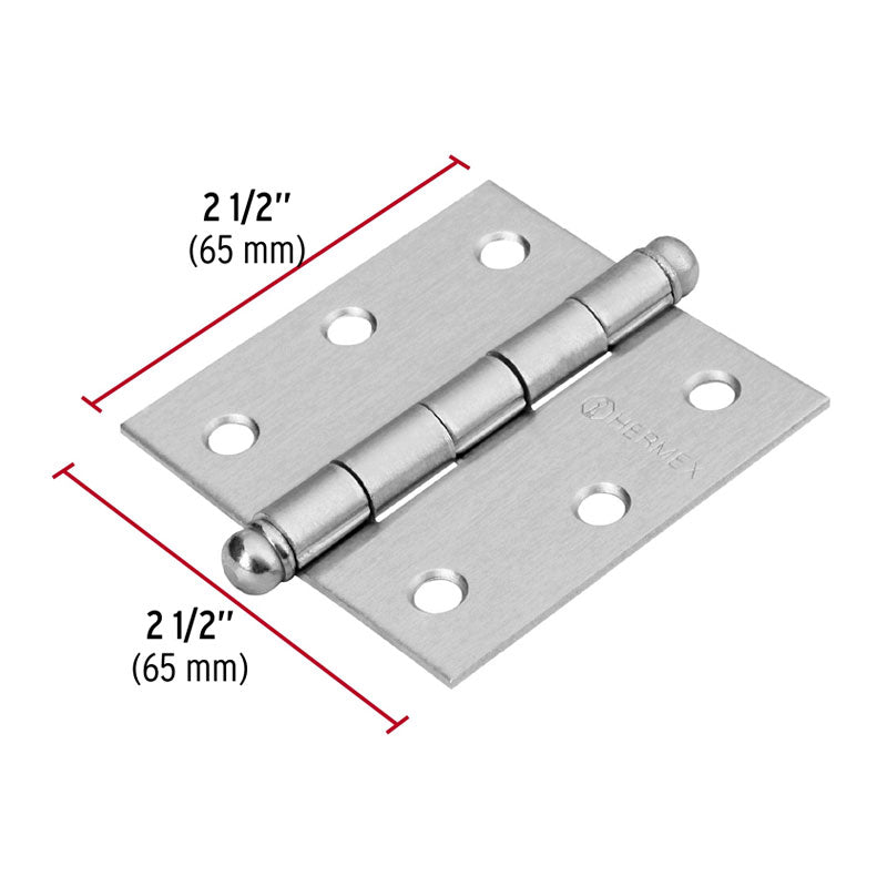 Bisagra Cuadrada 2 1/2", Cromo Mate, Cabeza Redonda, Hermex