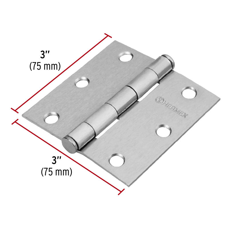 Bisagra Cuadrada 3", Cromo Mate, Cabeza Plana, Hermex