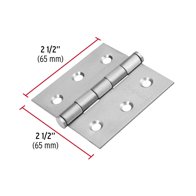 Bisagra Cuadrada 2 1/2" Acero Inox, Cabeza Plana, Hermex
