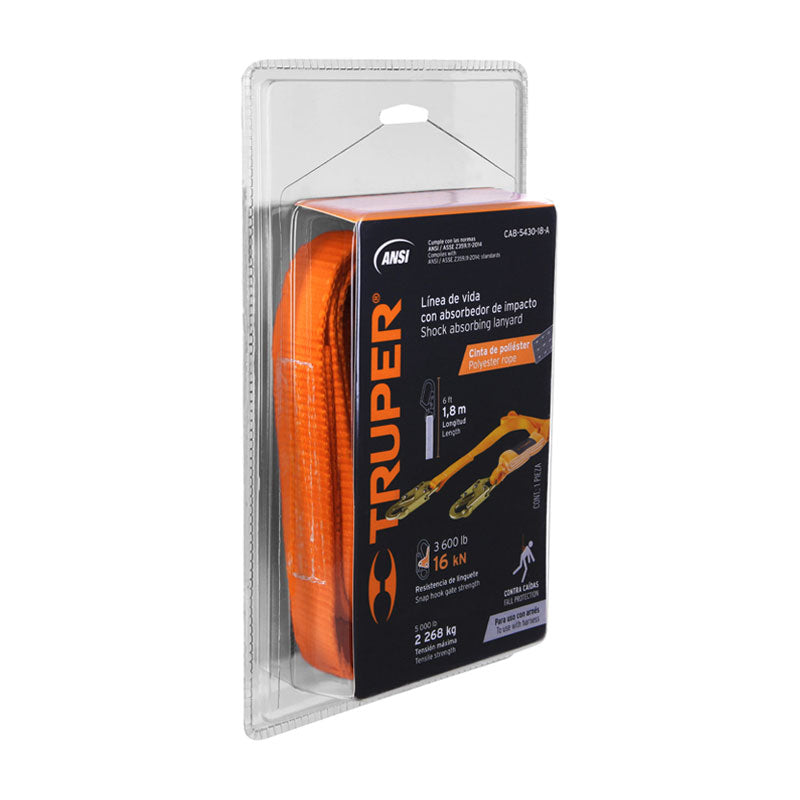 Línea De Vida 1.8M Cinta Políéster, Absorbedor Impacto, Ansi