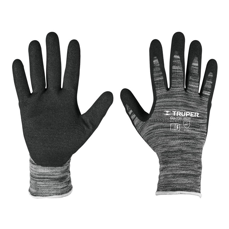 Guantes De Nylon Recubiertos De Nitrilo Arenoso, G, Truper