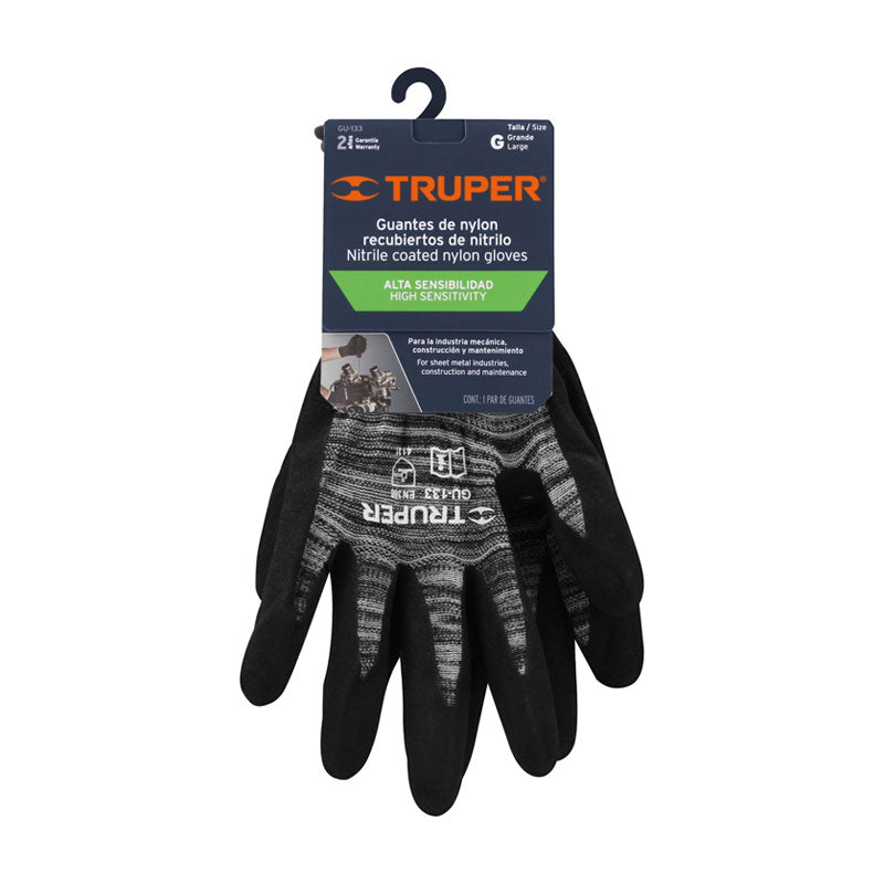Guantes De Nylon Recubiertos De Nitrilo Arenoso, G, Truper