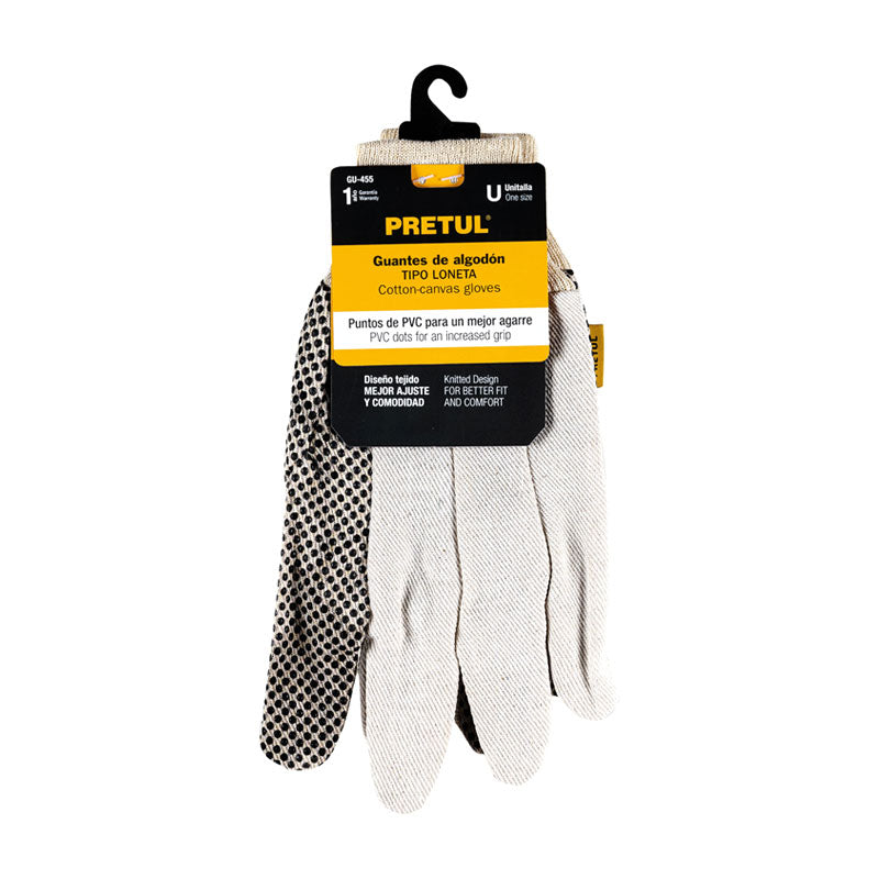 Guantes De Algodón Con Puntos Pvc En Palma, Unitalla, Pretul