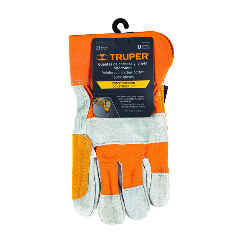 Guantes De Carnaza Y Loneta, Con Refuerzo, Unitalla, Truper