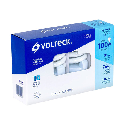 Pack 4 Lámparas Espiral T4 24 W Luz De Día, Caja, Volteck