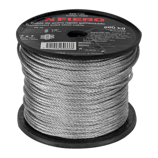 Cable Rígido 1/8" De Acero 7X7 Hilos, 75 M, Fiero