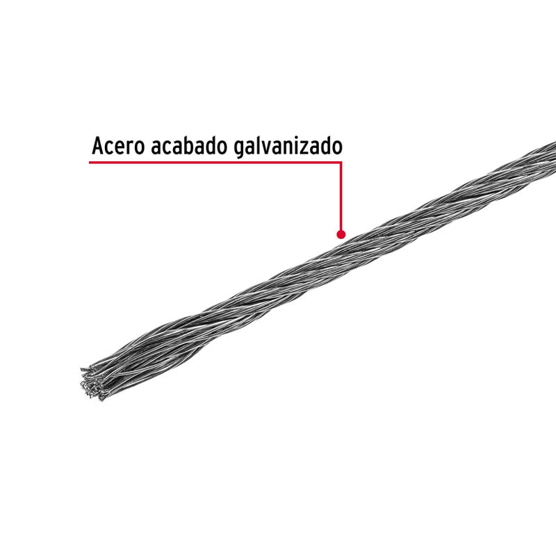 Cable Rígido 1/8" De Acero 7X7 Hilos, 75 M, Fiero