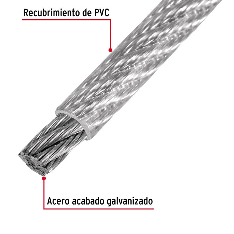 Metro De Cable Rígido 1/8" Acero 7X7 Recubierto Pvc, 75 M