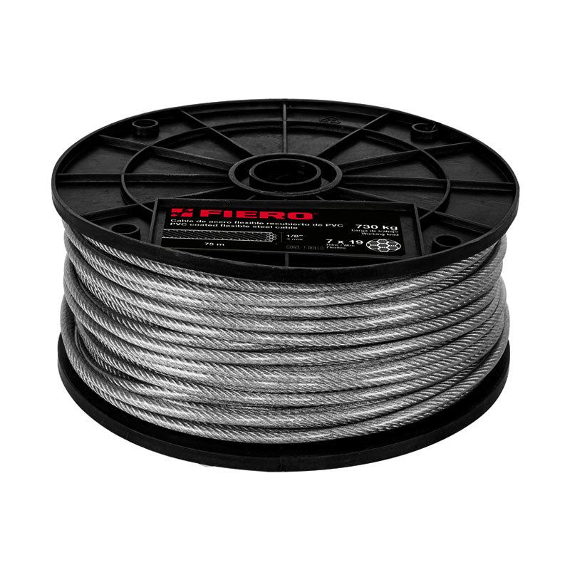 Metro Cable Flexible 1/8" Acero 7X19 Recubierto Pvc, 75 M
