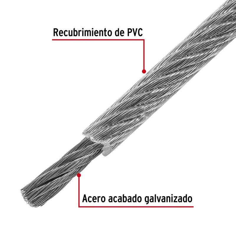 Metro Cable Flexible 1/8" Acero 7X19 Recubierto Pvc, 75 M