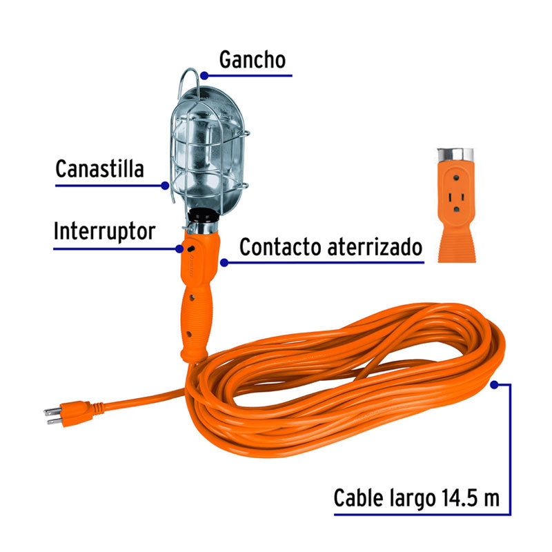 Lámpara De Taller Con Canastilla Metálica 14.5 M, Volteck