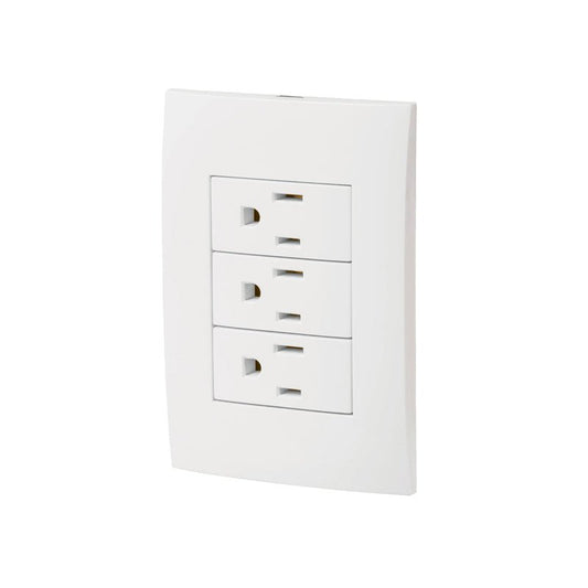 Placa Armada 3 Contactos Aterrizados Línea Oslo Blanco Volteck - Tool Ferreterías / Ferretodo - Herramientas y material de construcción.